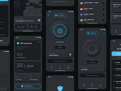 VPN Vault — UX UI Design iOS and Android app