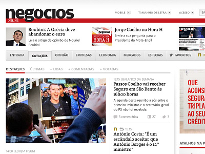 Negocios Online newspaper portugal ui website