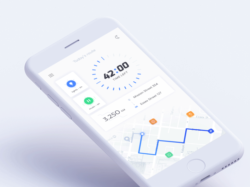 Today's route_active_dribbble 10clouds animation clean fresh icons map road sobecki time timer white