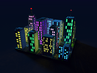 🔶 Voxel Project: The City 3d architecture city construction lights magicavoxel night skyscraper voxel voxelart