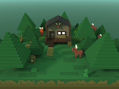 🔶 Voxel Project: The Hunting Lodge 3d forest green hunting lodge lodge magicavoxel nature speedart trees voxel voxelart