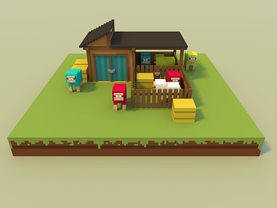 🔶 Voxel Project: The Sheep Stall 3d bright day construction magicavoxel nature speedart voxel voxelart