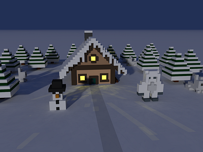 Snow Forest magica voxel magicavoxel snow snow night stream voxel voxel art voxelart voxels winter winter scene