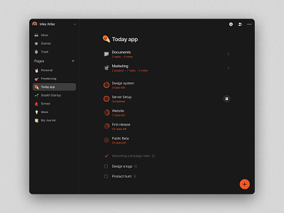 Today App - Pages, Projects and Tasks
