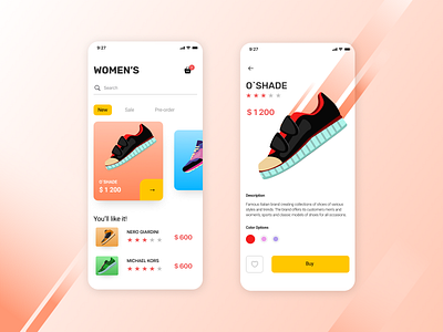 Store app concept app cards ui catalog colorful design digital list mobile shoes shop shop app sneakers space ui