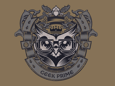 Geek prime badge badge coat of arms color festival icon logo owl
