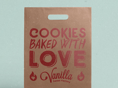 Baked with love bag candy cookies cupcakes design lettering love pastry print type vanilla