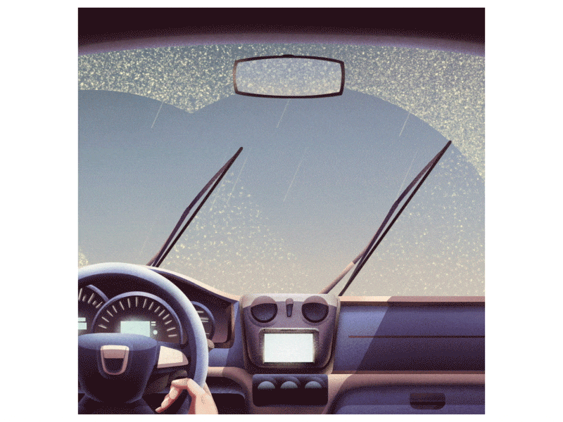 Happy Loop - The windshield wiper - Dacia car car game drive driving gif happy illustration loop rain road satisfying windshield