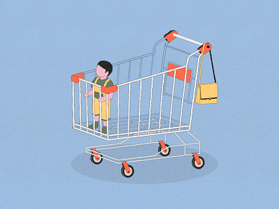Kid in a caddy blue caddy color enfant kid motion design prison purse supermarket