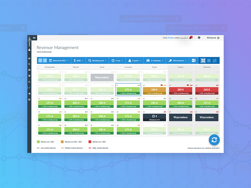 Revenue Management calendar quick shot backend revenue management