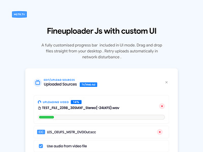 FineuploaderJs uploader with percentage and progress bar audio mstr uploader videogame