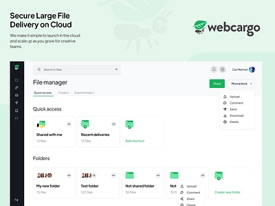 Secure Large File Delivery on Cloud canada cloud file file explorer file manager file sharing fileupload mstr vuejs webapplication webcargo webdesign website