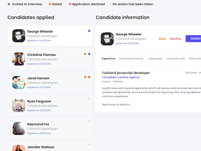 Web application design for Hrbee. canidates design job job app job application job board nodejs ui ux vuejs