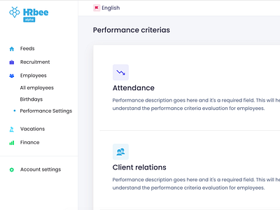 Performance criteria settings