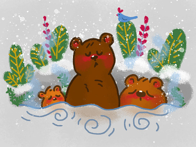 Hot Spring Bears bear illustration bears cute digital painting hot springs illustration kawaii
