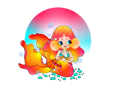 Goldie art bubble goldfish bubbles chubby cute goldfish goldfish mermaid illustration illustration digital mermaid