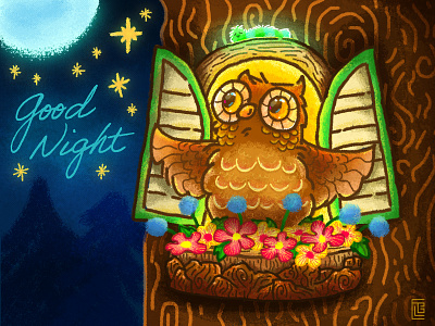 Good Night! cute digital painting illustration owl owl illustration picture book picture book illustration
