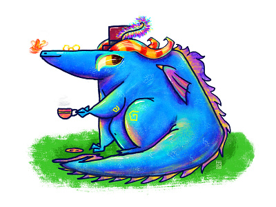 Hudson digital illustration digital painting dragon fancy hat illustration photoshop tea