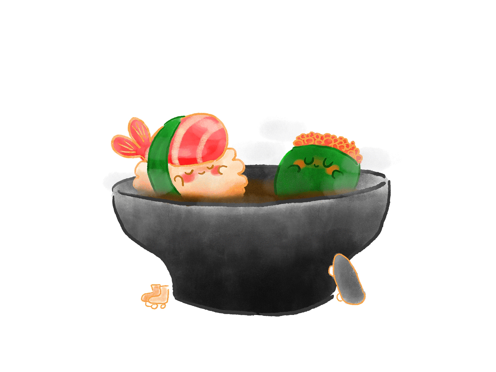 Sushi Hot Tub animated gif animation chill cute gif illustration sushi