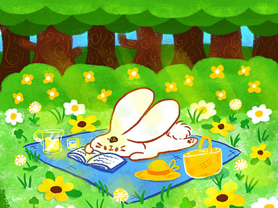 Bunny & Ladybug Picnic cute digital painting doodle illustration kawaii picture book