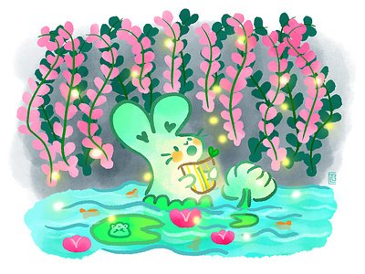 Singing Merbun bunny character design cute digital painting doodle illustration kawaii mermaid