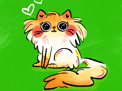Fluffy Cutie cat illustration cute cute cat doodle halftones illustration kawaii keith haring pop art sweet vintage illustration