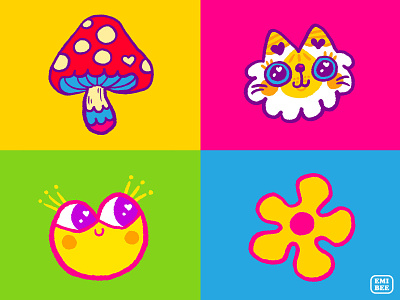 Groovy Icons branding cat cute digital painting doodle far out graphic design groovy icon design icons illustration kawaii mushroom personal design