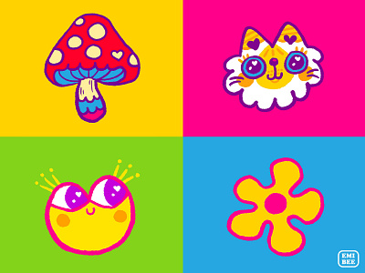 Groovy Icons branding cat cute digital painting doodle far out graphic design groovy icon design icons illustration kawaii mushroom personal design