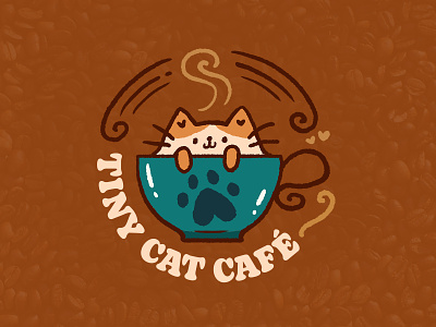 Tiny Cat Café Logo brand identity branding cafe coffee coffee shop cute design graphic design identity illustration kawaii logo