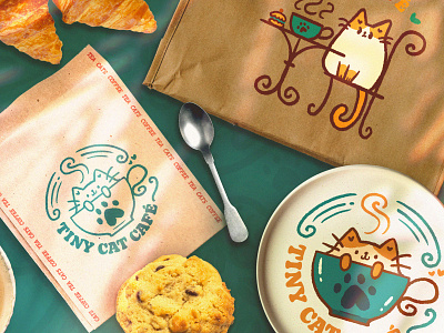 Tiny Cat Café Bakery Mockup bakery branding cafe cat cat cafe coffee coffeehouse cute design doodle graphic design identity illustration kawaii mockup