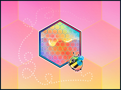 Gotta get that honey bee colorful cute gradients hex hexagon holo honey illustration kawaii rainbow smol