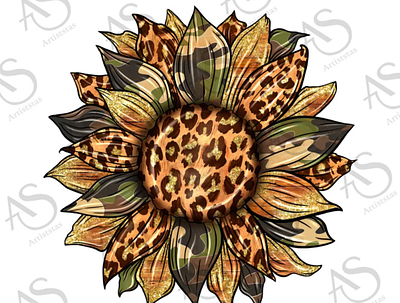 Camouflage Leopard Sunflower Background Png Sublimation 3d animation app branding design graphic design illustration logo ui vector