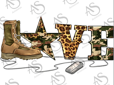 Camouflage Military Leopard Love Boots Png Sublimation