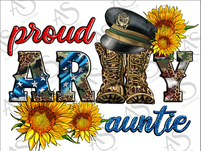 Proud Army Auntie With Military Boots And Hat Png Sublimation