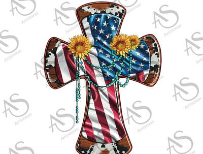 Cross With Usa Flag And Cowhide And Sunflower Png Sublimation 3d animation app branding design graphic design illustration logo ui vector