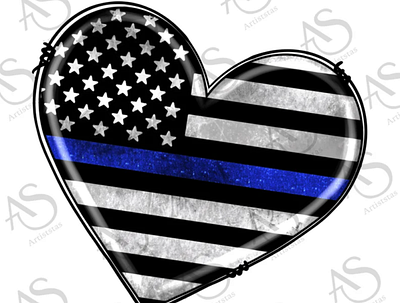 Thin Blue Line American Flag Heart Background Png 3d animation app branding design graphic design illustration logo ui vector