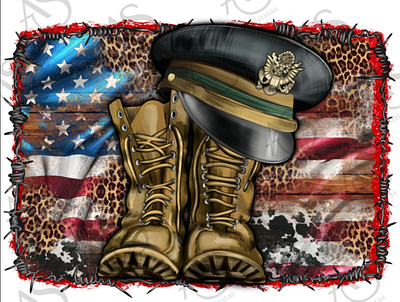 Western USA Flag With Military Boots And Military Hat Background 3d animation app branding design graphic design illustration logo ui vector