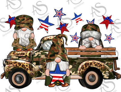 Camouflage Gnomes American Truck Png Sublimation 3d animation app branding design graphic design illustration logo ui vector