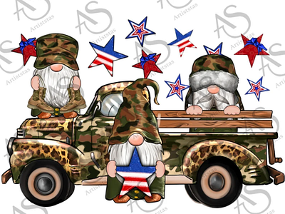 Camouflage Gnomes American Truck Png Sublimation