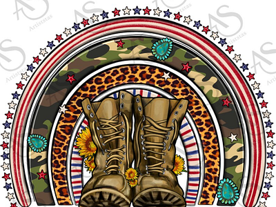 Soldier Boots Camouflage Rainbow Png Sublimation