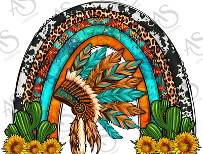 Indian Headdress Cactus And Sunflowers Rainbow Png 3d animation app branding design graphic design illustration logo ui vector