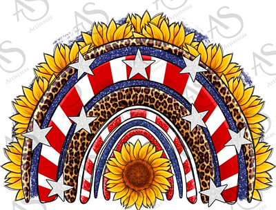 USA Flag Sunflowers Rainbow Png Sublimation Design 3d animation app branding design graphic design illustration logo ui