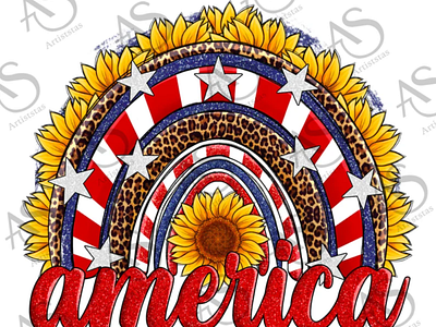 American Flag Sunflowers Rainbow Png Sublimation