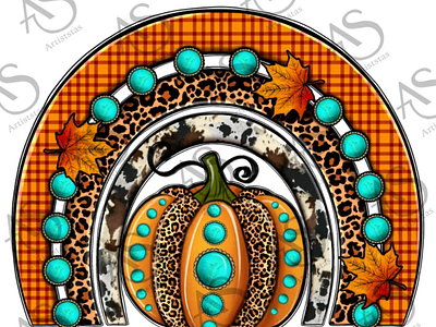 Western Gemstone Leopard Pumpkin Rainbow Png Sublimation