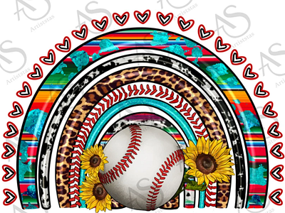 Baseball Rainbow Png Sublimation Design