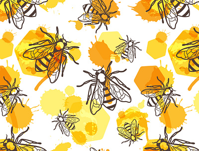 Watercolor Honey Bee Pattern design graphic design pattern