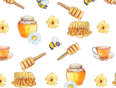 Watercolor Honey Bee Pattern design graphic design pattern