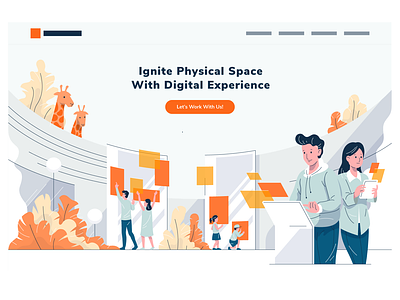 Physical Space Digital Experience Company Website augmented reality boy children flat giraffe girl illustration interaction interactive kids landing page line multitouch simple strokes tablet technology touch screen touch table wall
