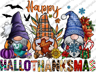 Happy Hallothanksmas Png, Gnomes Png, Halloween Png