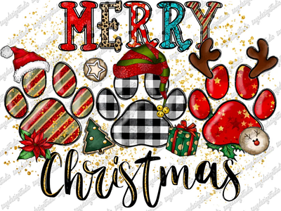 Merry Christmas paws, paw print sublimation design